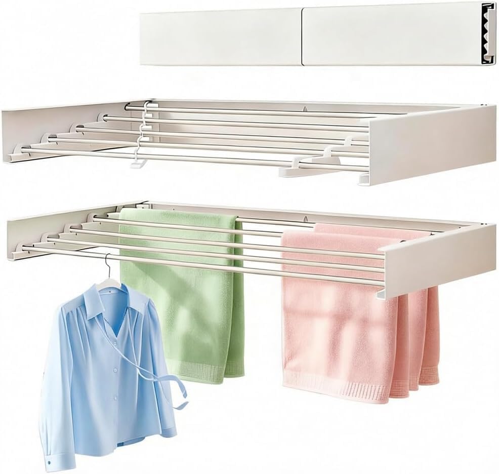 Wall Mount Clothes Drying Rack 23", 50lbs Capacity, Foldable White