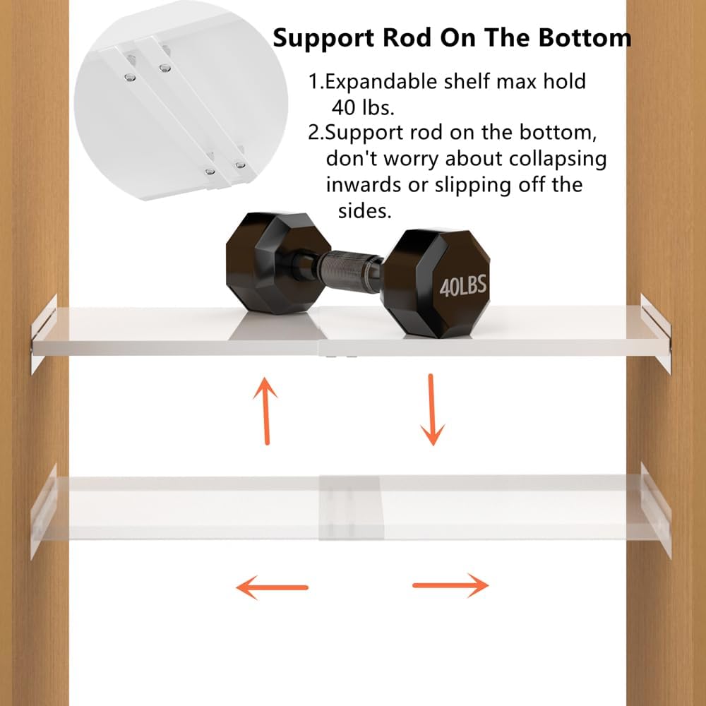 Slideep Adjustable Closet Shelf with Seamless Sticker, Metal Expandable Wardr...