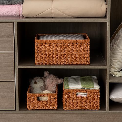 Set of 3 Wicker Storage Baskets, Decorative Baskets With Built-in Handles, Mu...