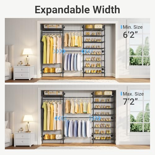Timate S3 Wall Mounted Closet Organizer with Expandable Hanger Rods (24"...