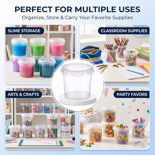 50 Pcs 34oz Maxcheck Plastic Bucket with Lids and Handles Bulk, Clear