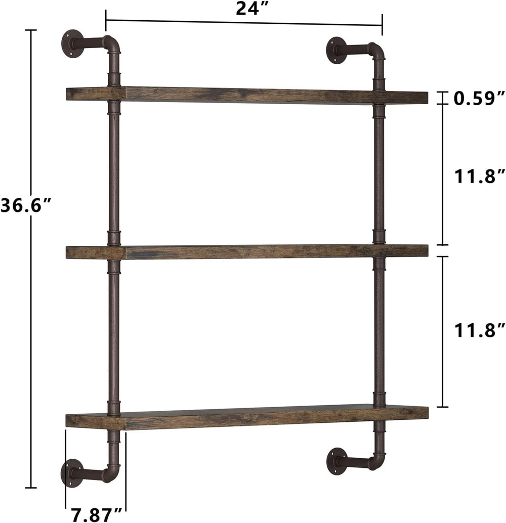 Industrial Pipe Shelf Wall Mounted, Rustic Wood Floating Shelves, 3 Tier Wall...