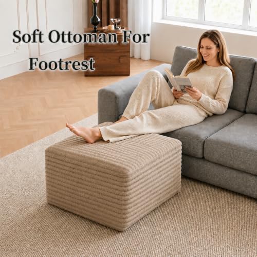 25.6" Ottoman Foot Rest for Couch，Plush Corduroy Rectangle Ottomans,Upho...