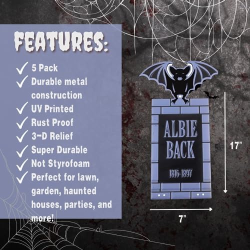 3-D Metal Halloween Ghost Cemetery 17" Tombstones - Full Set of 5 w Stakes
