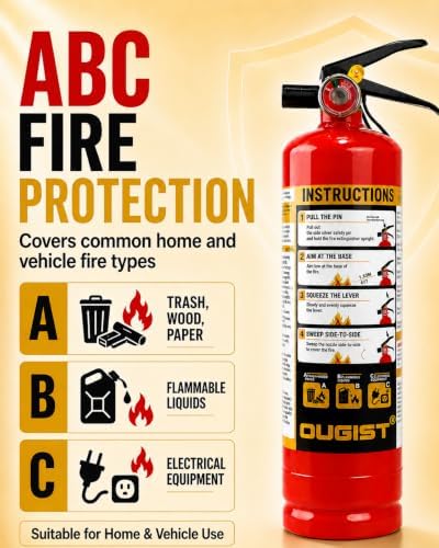 Ougist Home Fire Extinguisher, 2.5 lb ABC Dry Chemical 1-A:10-B:C, 1 Pack