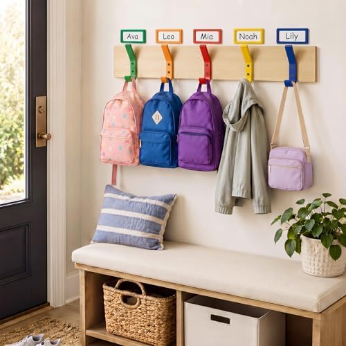 10 Pack Backpack Hooks for Wall, Colorful with Name Tags
