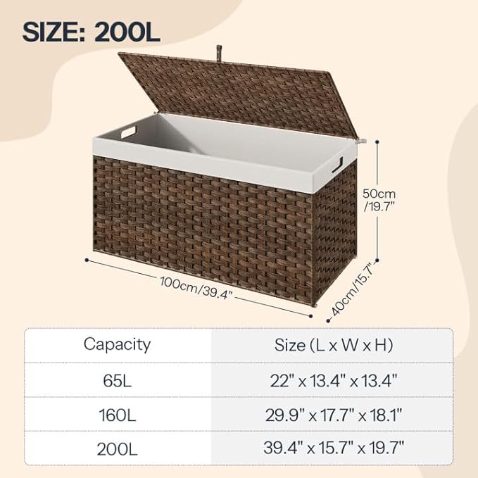 HOOBRO Storage Basket with Lid, 52.8 Gallon Wicker Basket, Handwoven Blanket