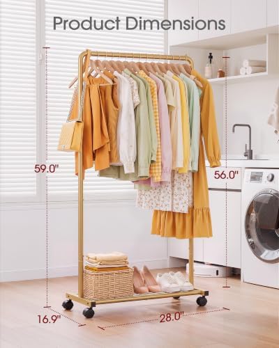Sakugi Clothes Rack - Clothing Rack with Storage Mesh Shelf & Casters, He...