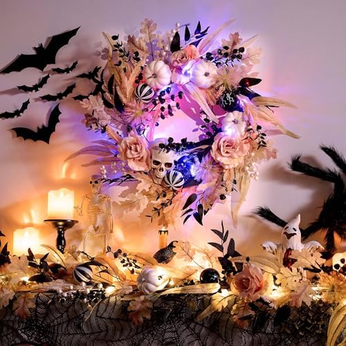 Valery Madelyn 24" Halloween Wreath for Front Door Decor with Lights