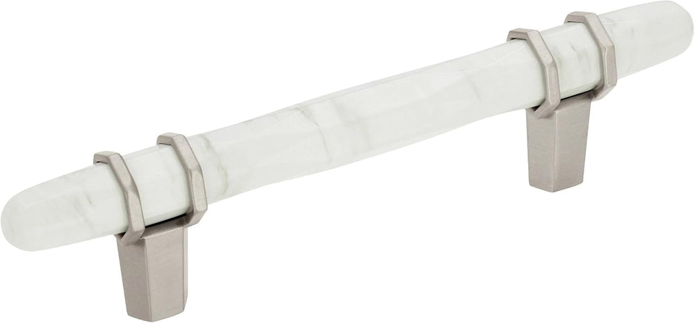 Amerock | Cabinet Pull | Marble White/Satin Nickel | 3-3/4 inch (96 mm) Cente...