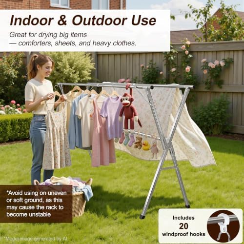 Spreezy 94 Inch Clothes Drying Rack, Stainless Steel, Indoor/Outdoor