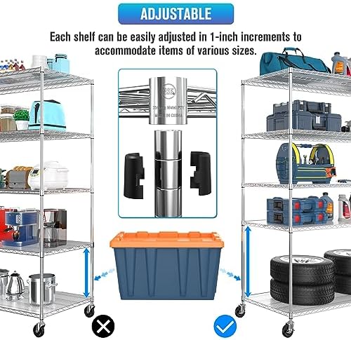5 Tier NSF Wire Shelf Shelving Unit, 24 x 60 x 82 Inch 7500lbs Capacity Heavy...