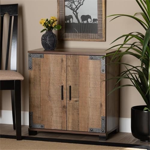 BOWERY HILL 2-Door Shoe Cabinet, Rustic Brown Wood Finish, 24.8" H x 23....