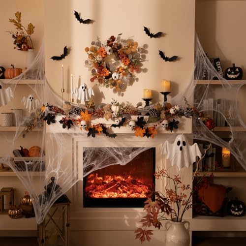 Valery Madelyn Fall Halloween Wreath with Lights for Front Door 18"