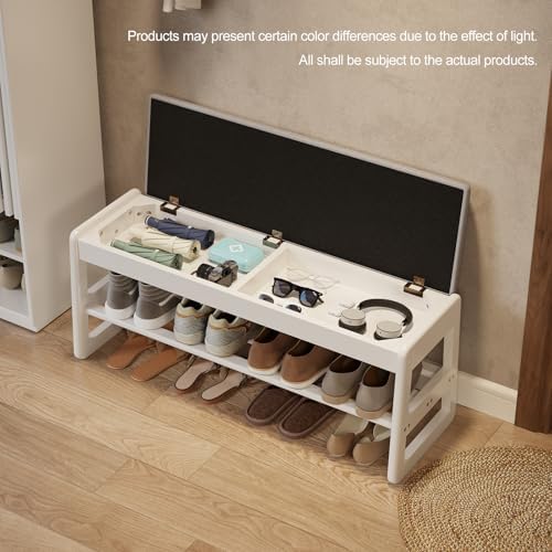 AQIMUELE Shoe Rack Bench, Wooden 2 Tiers with Flip-Top Storage