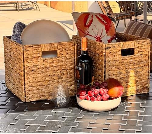 6 Hand-Woven Wicker Storage Baskets 13x11x11in, Water Hyacinth Shelf Bins