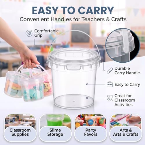 50 Pcs 34oz Maxcheck Plastic Bucket with Lids and Handles Bulk, Clear