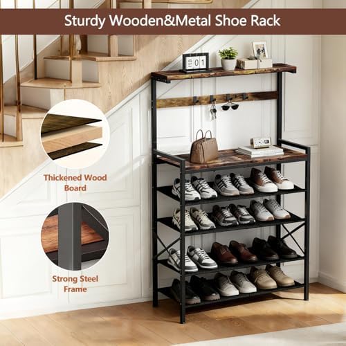 Shoe Rack for Entryway,6 Tier Wooden Shoe Storage Organizer for 16-20 Pairs