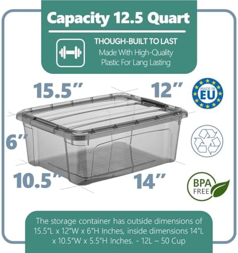 Tribello 12.5 Quart Storage Bins with Lids, Plastic Storage Containers with L...