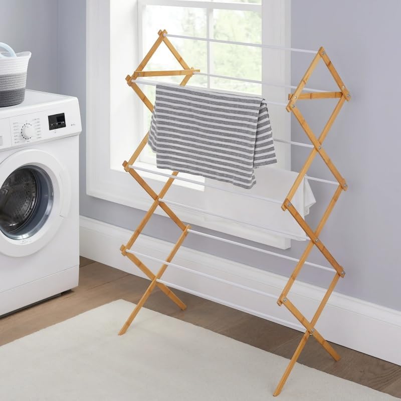 Bamboo Laundry Drying Rack, 7-Tier Foldable