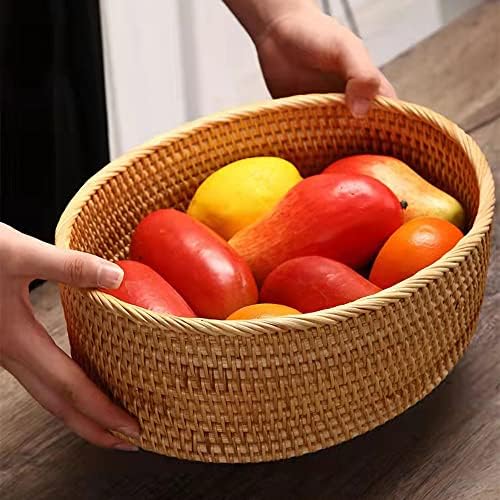 12 inch Oval Rattan Bread Basket, Deep Basket Tray with 4 Inch Wall and Paint...