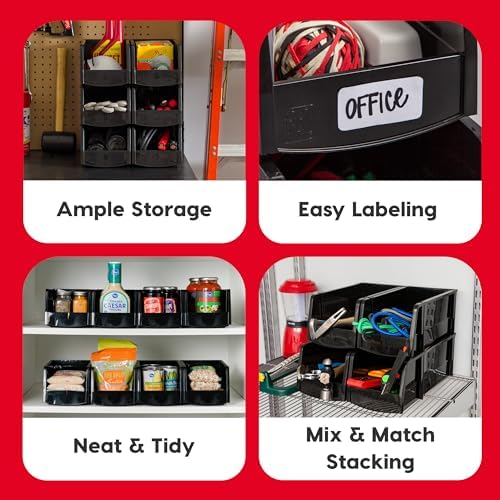 IRIS USA 24-Pack, Extra Small Stackable Storage Bins, Black