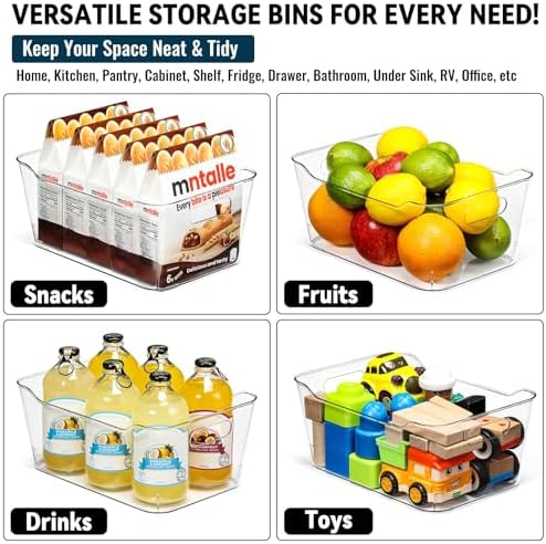 12 PACK Multi-Use Clear Plastic Storage Bins for Organizing w/Labels - Home, ...