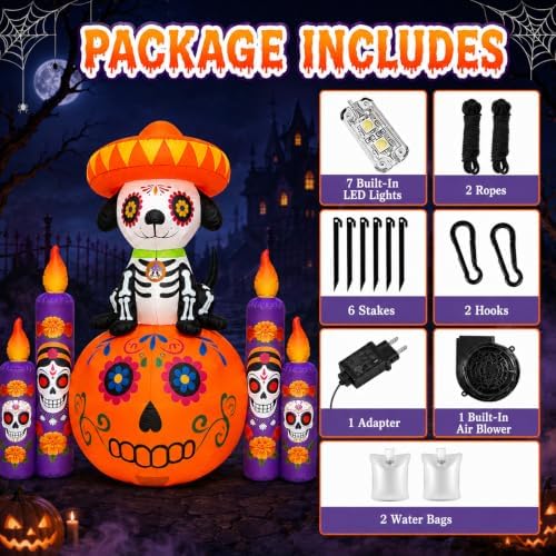 6 FT Halloween Decorations Outdoor Inflatable Dog with Pumpkin and Candles, D...