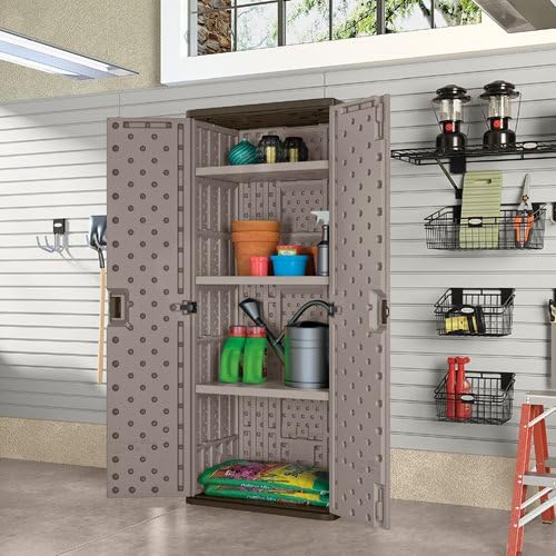 Suncast 72-Inch Tall Storage Cabinet, Platinum Resin Garage Storage Cabinet