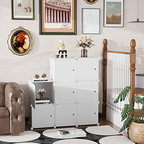C&AHOME 8-Cube Storage Organizer with Door Cube Shelf Closet Cabinet Milky