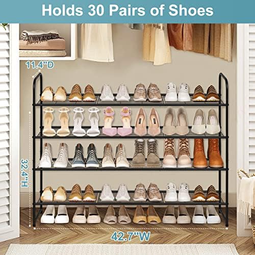 AOODA 4 Tier Long Metal Shoe Rack for Closet Wide Stackable Shoe Storage Orga...
