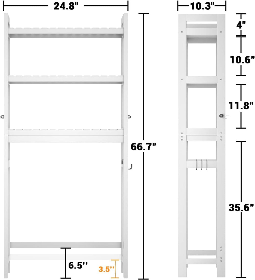 Over The Toilet Storage, 3-Tier Bamboo Bathroom Shelf, White