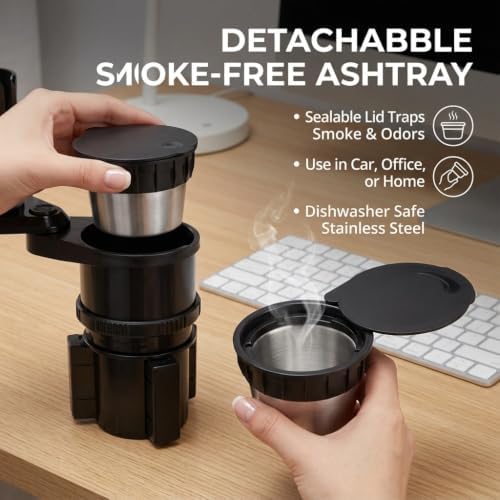 3 in 1 Car Cup Holder Expander with Removable Automotive Ashtray, Adjustable ...