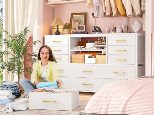 EnHomee Dresser for Bedroom with LED Lights & Charging Station