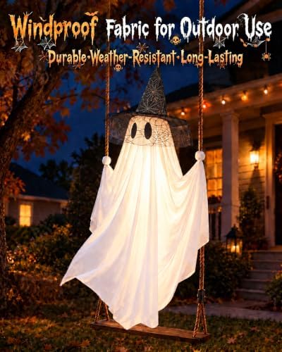 Halloween Swinging Ghost Outdoor Decor: 6.6FT Spooky Hanging Ghost with Hat