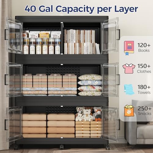 120Gal Stackable Storage Bins with Lid, 480Qt Extra Large Collapsible Storage...