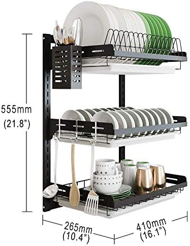 junyuan Hanging Dish Drying Rack Wall Mount,Dish Racks Drainer,3 Tier Kitchen...