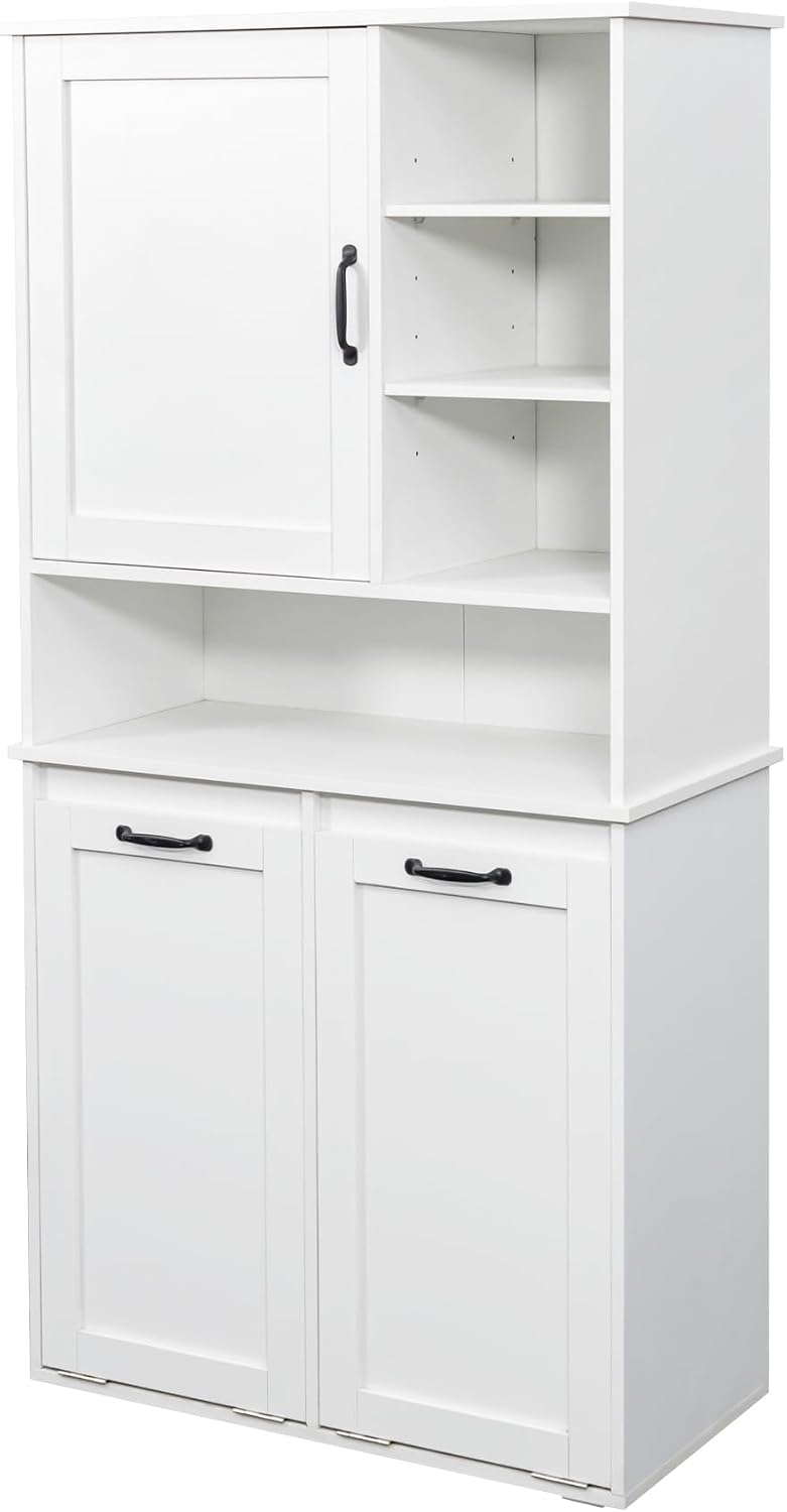 LUMISOL 63'' Double Tilt Out Laundry Hamper Cabinet, Tall Bathroom St...