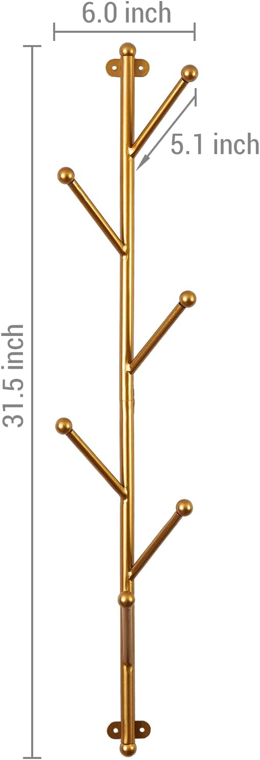 MyGift 2.5 Ft Gold Metal Tree Branch Wall Mounted Hat & Coat Rack