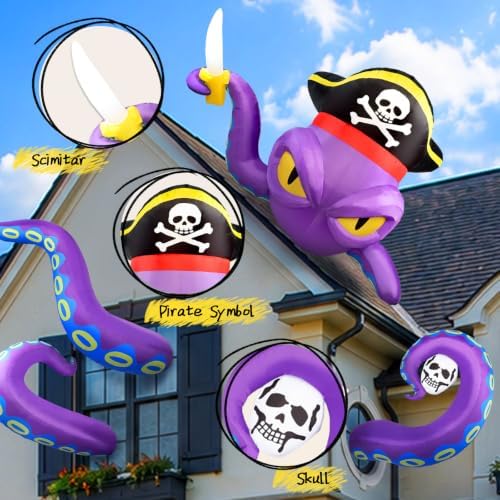 Halloween Inflatable Outdoor Decoration 9FT Pirate Octopus with 4 Tentacles