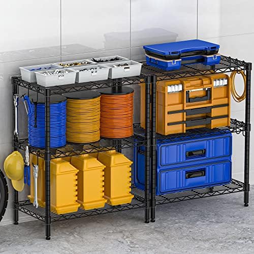 Folews 3-Tier Metal Storage Shelf, Adjustable Wire Shelving Unit, Black