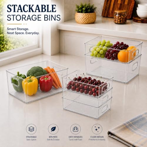 Set of 5 Stackable Fridge Organizers and Storage Bins, 2 Small, 2 Medium &amp...