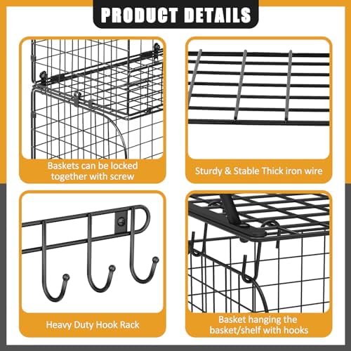 ThreeHio 2 Pack Garage Shelves Wall Mounted with Wire Baskets, Heavy Duty Gar...