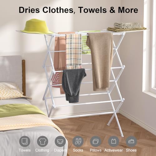 BUKFEN Expandable Clothes Drying Rack with Hook Bar, 3-Tier, Camping