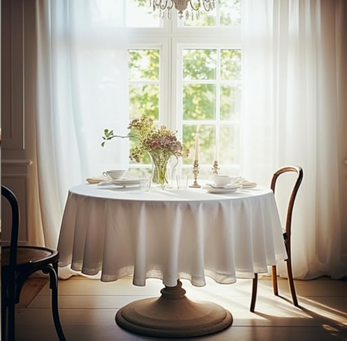 EVERLY 100% Pure Linen Round Tablecloths 90Inch Round Machine Washable Tablec...