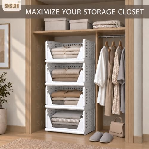 SNSLXH Closet Organizers and Storage, 5 Pack Stackable Closet Bins