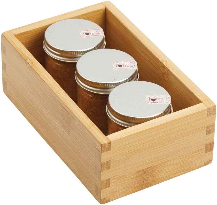 mDesign Wood Bamboo Storage Bin Container, Drawer Organizer Crate Boxes for K...