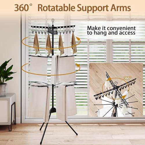 COSTWAY 3-Tier Clothes Drying Rack, 32 Hanging Rods & 24 Clips