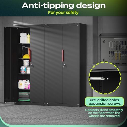Kelueo 71" Tall Metal Garage Storage Cabinet with Wheels and Locking Doors