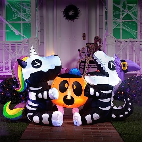 Joiedomi 6 FT Halloween Inflatables Outdoor Decorations, Sitting Skeleton Uni...